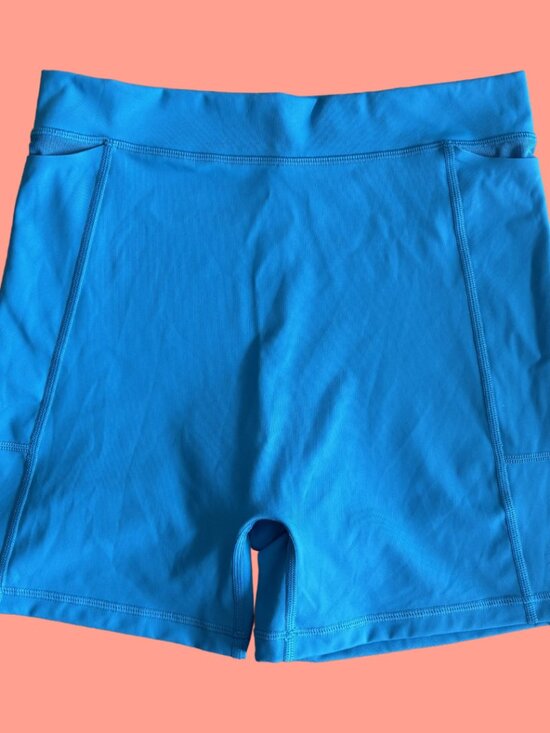 aerie Pants - Offline by Aerie Goals High Waisted 4" Inseam Pocket Bike Short, Blue, Large